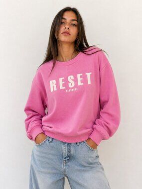 Reset Recharge Graphic Pink Sweatshirt By Kaffe Size Large Cotton Blend Crewneck